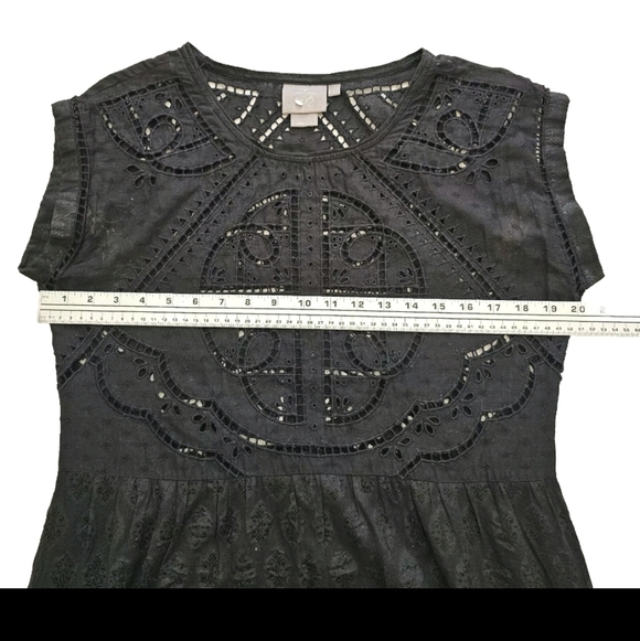 ANTHROPOLOGIE LBD Vanessa Virginia Small Embroidered Cutwork Black Eyelet Dress - Picture 8 of 14